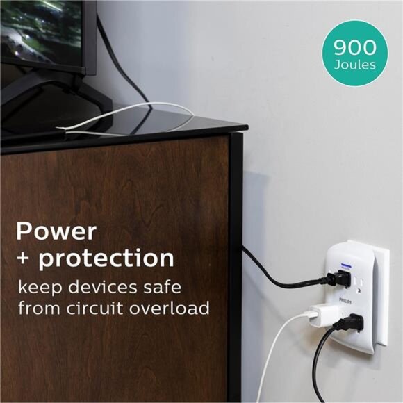 6-Outlet Extender Surge Protector, 2 Pack, Wall Tap, 900 Joules, 3-Prong - Picture 5 of 7